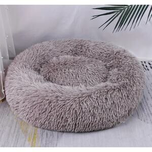 Pet Bed Plush Dog Cat Fluffy Luxury Taupe Medium 19.7" Round Non Slip